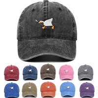 1PC Biting Knife White Goose Baseball Cap, Embroidery Distressed Trucker Hat, Snapback Hat For Casual Leisure Outdoor Sports