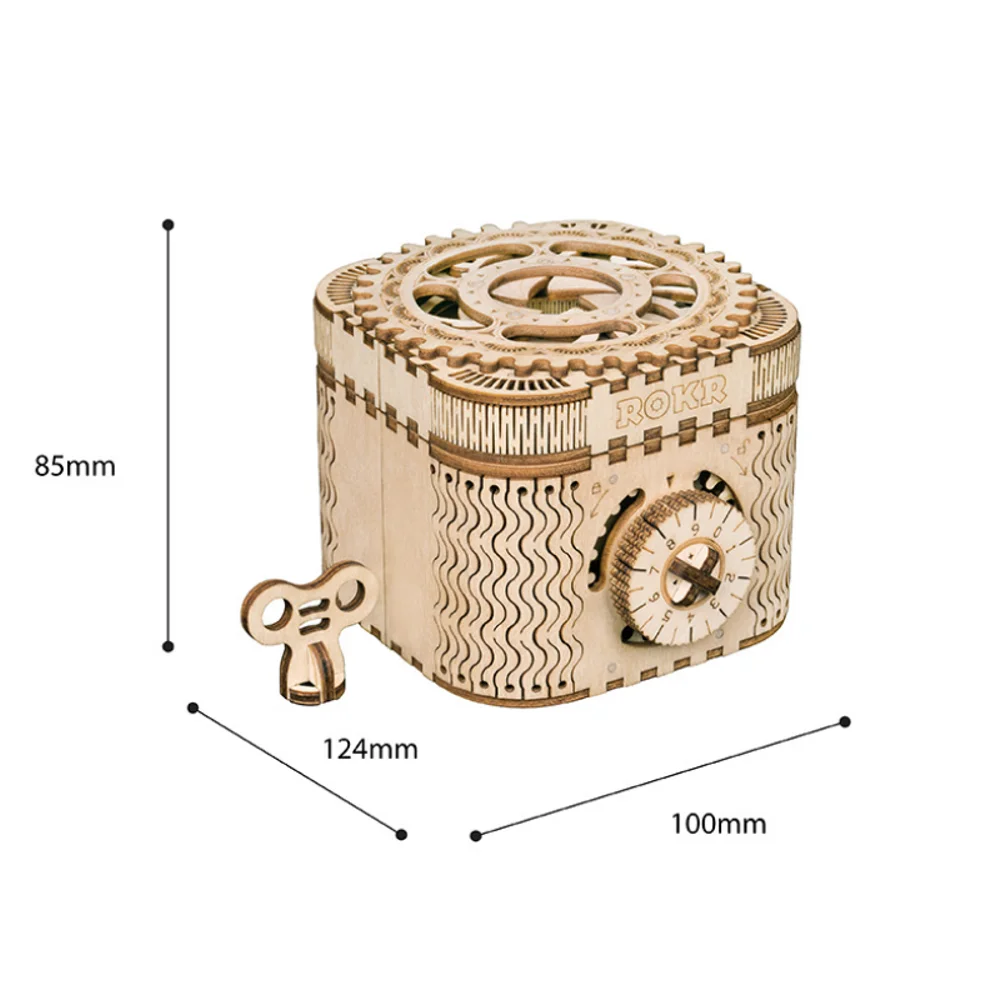 Robotime 123 elementy Kreatywny zestaw DIY 3D Skrzynia Skarbów Drewniana układanka Gra Zabawka do składania Prezent dla dzieci Nastolatków Dorosłych Klocki konstrukcyjne LK502