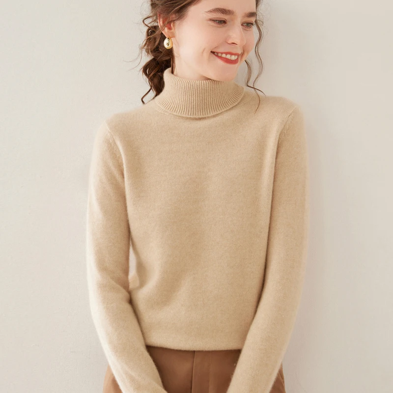 

Turtleneck Cashmere Sweater Women's AutumnWinter Thickening Long Sleeved Solid Color Pullover Versatile Basic Knitted Jumper Top