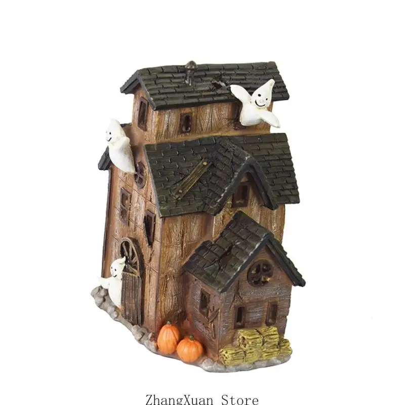 Beleuchtetes Halloween-Haus aus Kunstharz mit Kürbismotiven für Szenen Eingangsbereich, 3 x – Detail 4