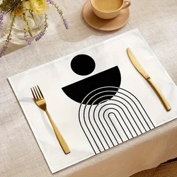2pcs Placemats, Geometry Heat Insulated Abstract Art Printed Placemats, Linen fabric Printed Placemat,  Home Decor