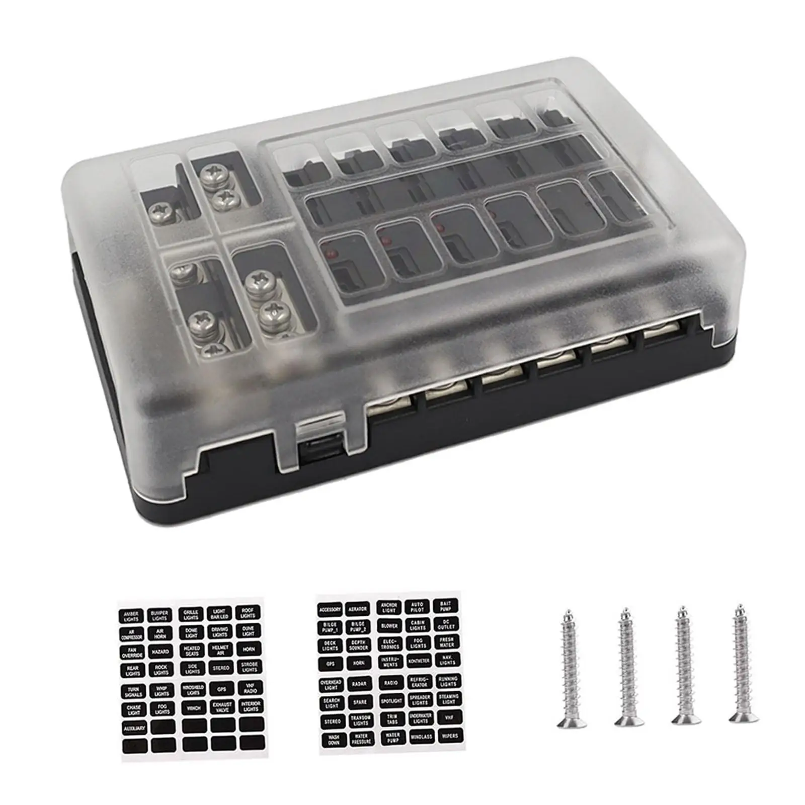 12 Circuit Fuse Block Fuse Box Holder Fuse Box for RV Van Yacht Marine Trailer