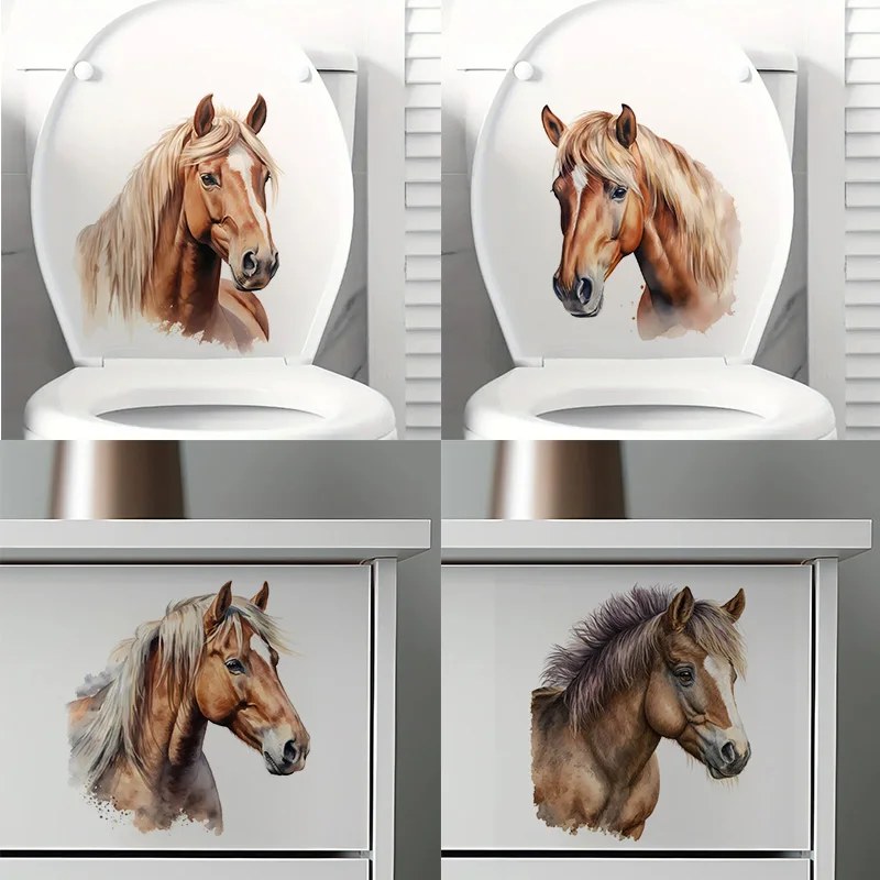 1pc Beautiful Horse Head Sticker, Toilet Lid Stickers, Used for Home, Cabinet, Door,Refrigerator, Car Decoration, Vinyl Decals