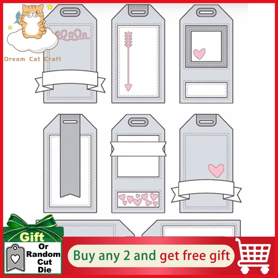 Etiketten Tag Builder Blaupausen 5, Scrapbooking-Stanzformen, Metall-Stanzformen, Schablonen für DIY-Album, Papier, Karte, dekoratives Handwerk, Stanzformen