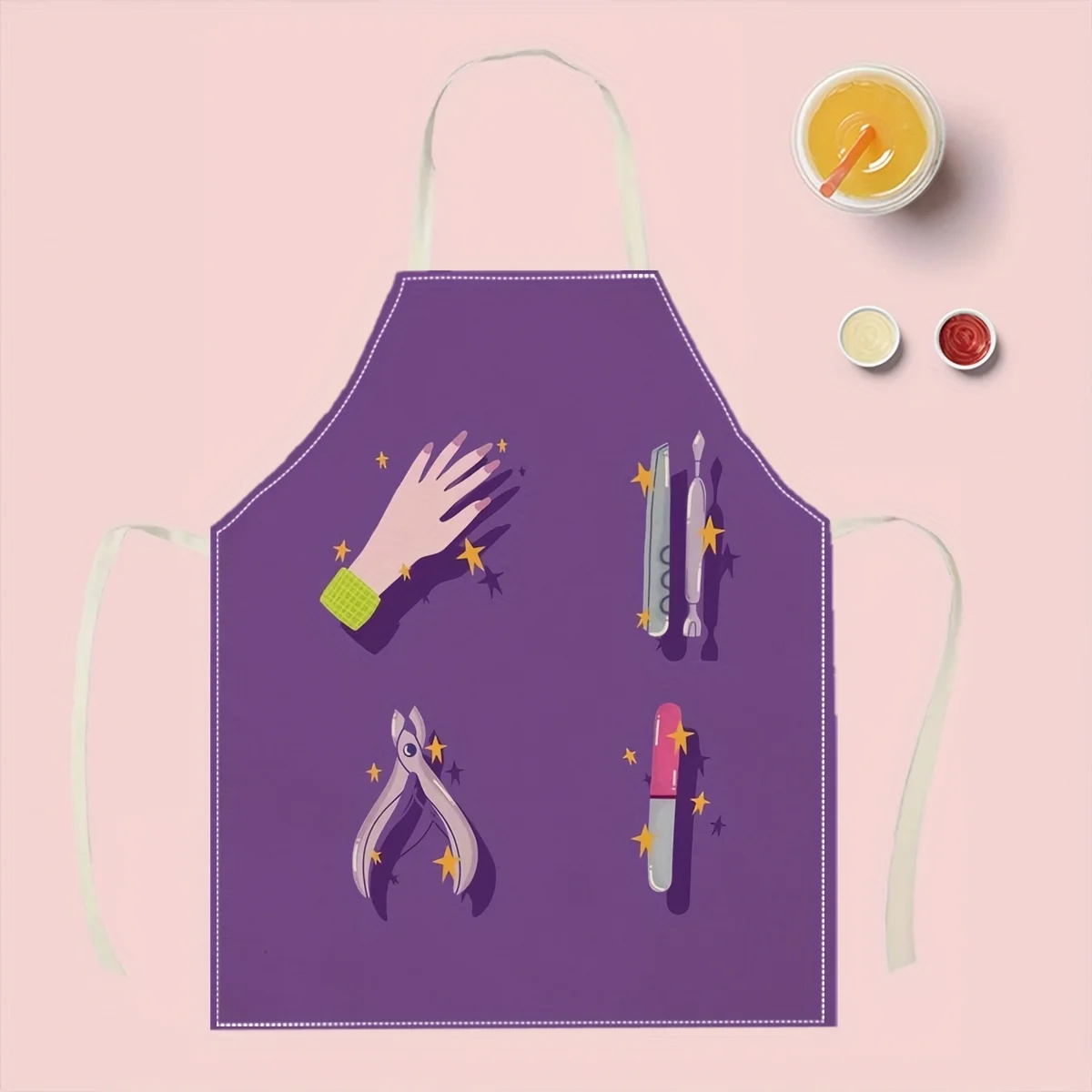 Purple Manicure Tool Apron, Funny Nail Art Graphic Cooking Bib, Beauty Salon Decor, Unique Gift for Nail Technician