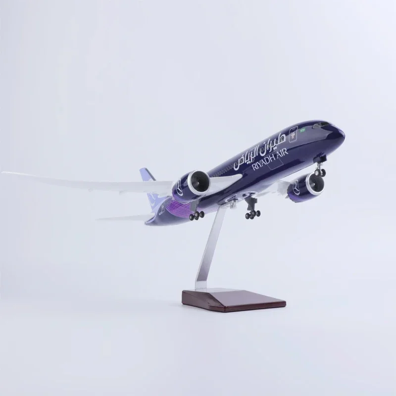 Collection 43CM Plane B787 Riyadh Air Airline Airplane Resin Aircraft with Lights Landing Gears Model Toys for Kids Home Decor