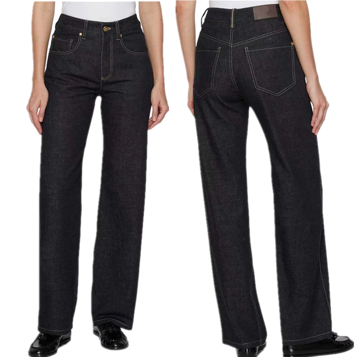 Jenny&Dave Vintage Navy Mom Jeans Women's Mid-Waist Blue and Black Non-Fading Fleece-Lined Straight Denim Pants Woman Clothes