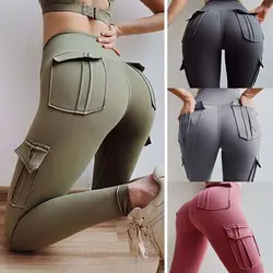 Frauen Yoga Fitness Hosen hohe Taille Hüfte heben engen Sport Laufen Jeggings Bauch Kontrolle nahtlose Leggings mit Taschen S-2XL