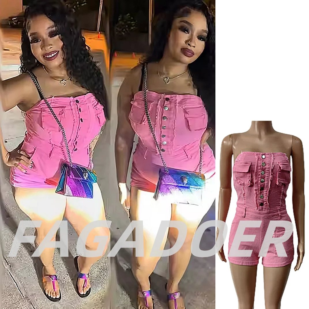 

FAGADOER Spring Summer New Sexy Backless Rompers for Women Solid Pocket Cargo Patchwork Jumpsuits Female Streetwear Overalls