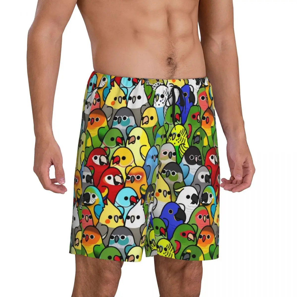 Custom Parrot Birds Cockatiel Squad Pajama Shorts Men Sleepwear Lounge Bottom Stretch Sleep Short Pjs with Pockets