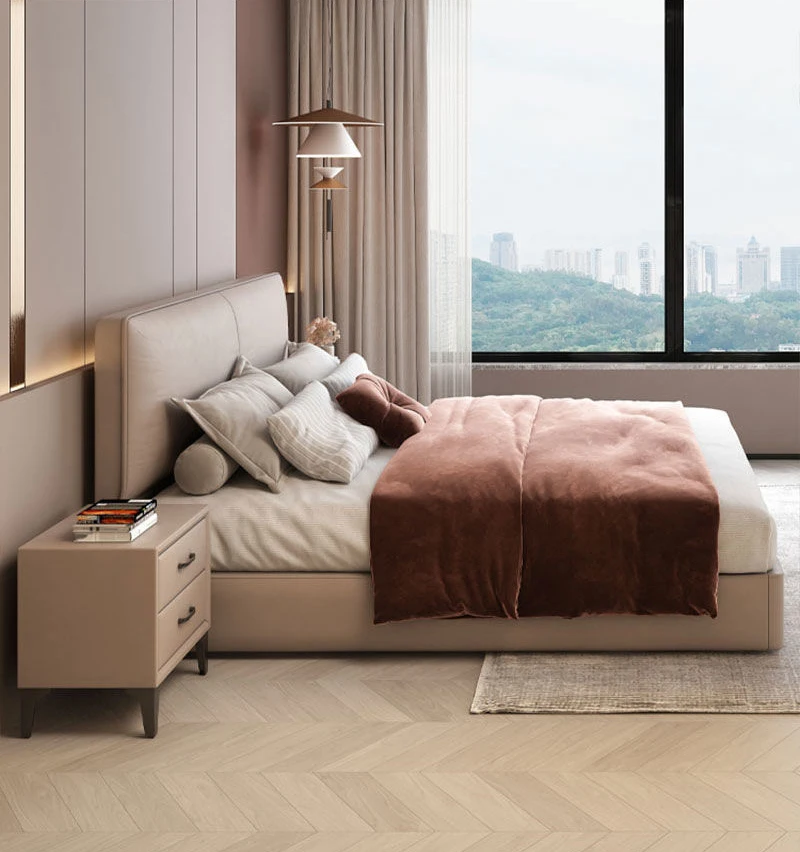 

⁕yBeige Indoor Morden Luxury Customized Bedroom Furniture Set with High Comfortable Headboard Wooden Frame Bed Villa Hotel Use