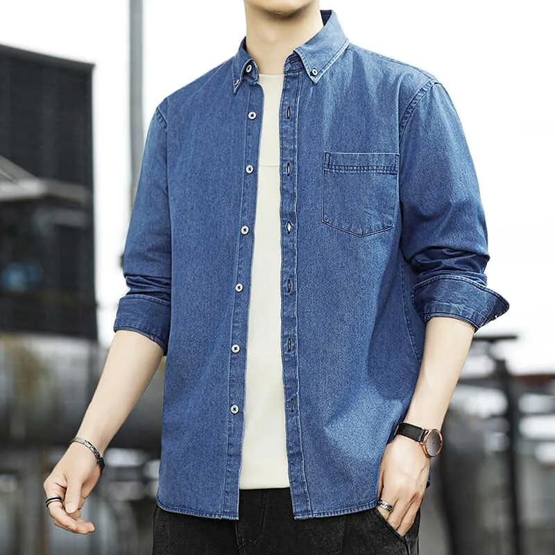 

Autumn New Men's Thiened Denim Pure Cotton Long Sve Casual Loose irt Outerwear Large Size Men's Clothing