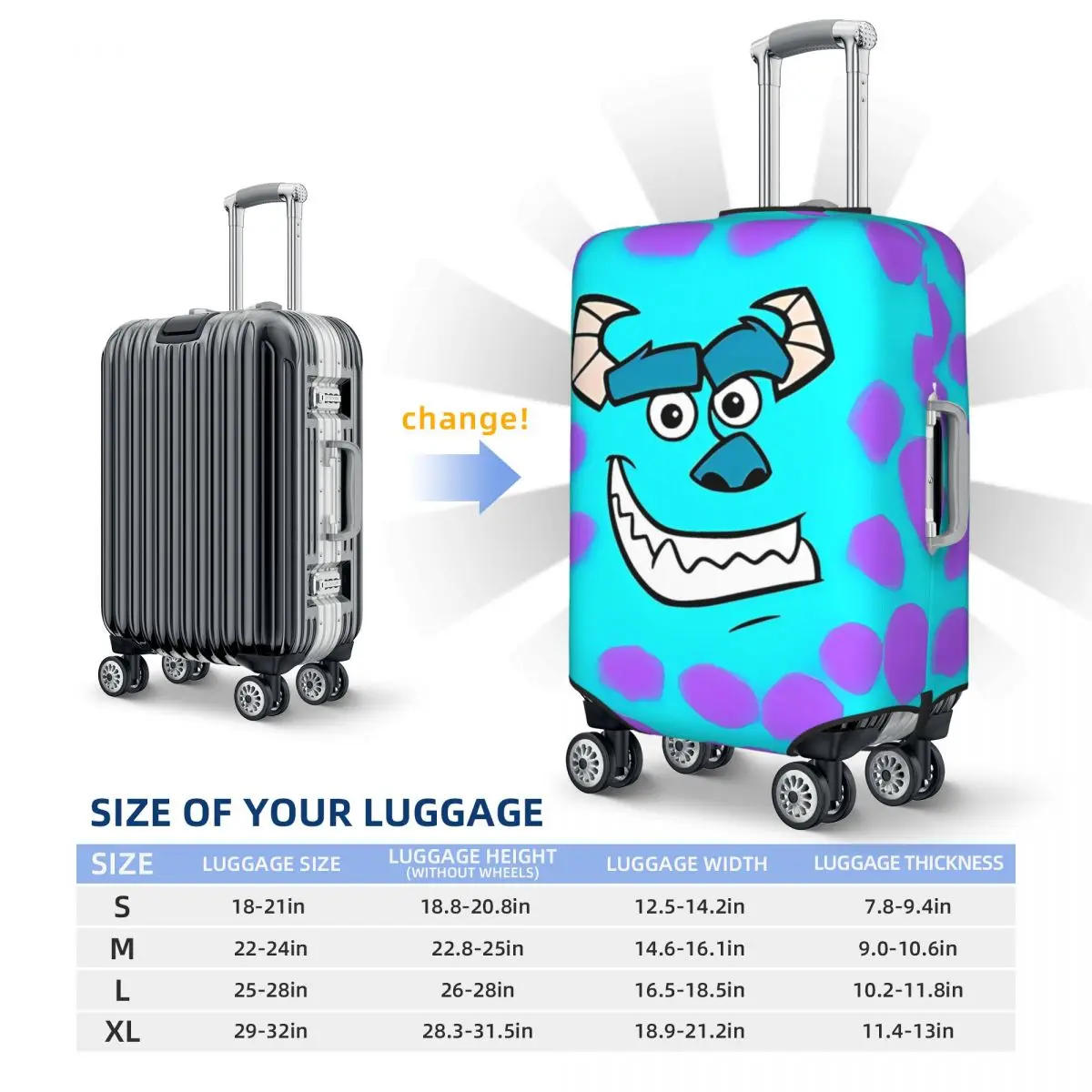 Monsters University James P Sullivan Suitcase Cover Travel Protection Vacation Strectch Luggage Case