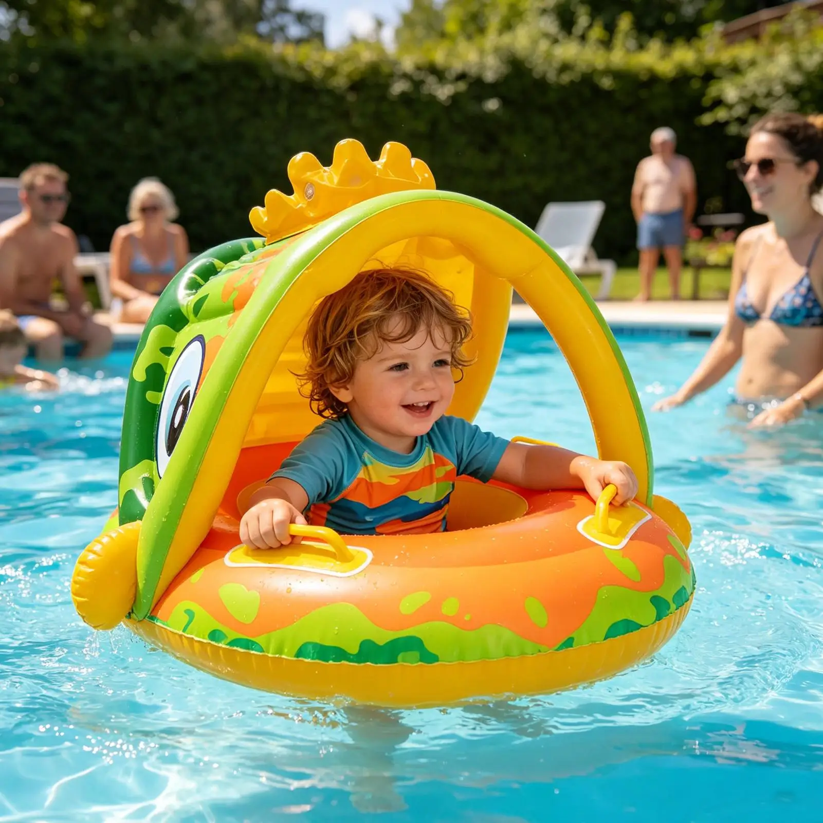 Pool Floats Kids Inflatable Chair with Sun Canopy Lake Floats with Handles for Boys Girls Ages 0-36 Months Outdoor River Lake