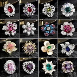 New Creative Retro Small Magnetic Buckle Pin Luxury Colored Cubic Zirconia Flower Brooch for Women High-end Accessories Corsage