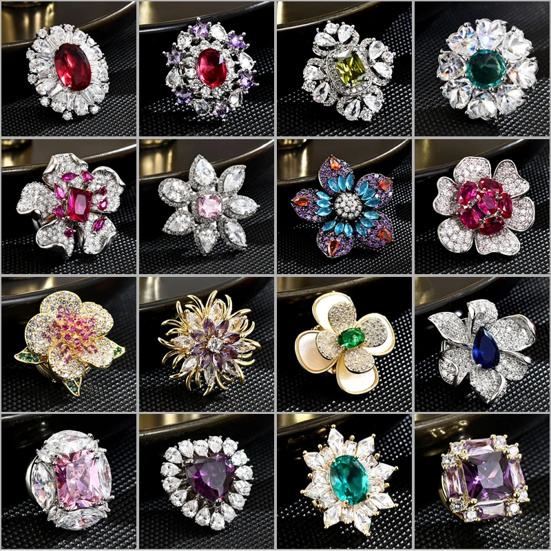 New Creative Retro Small Magnetic Buckle Pin Luxury Colored Cubic Zirconia Flower Brooch for Women High-end Accessories Corsage