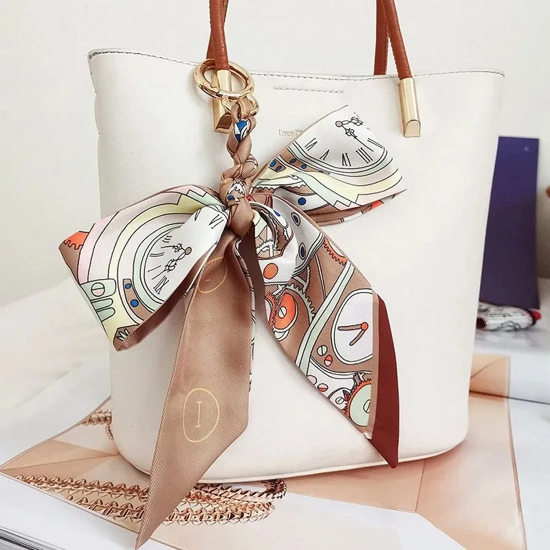 Women's Ribbon Bow  Fashion Weaving Silk Scarf Keychain Pendant Keyring Charm Bag Car Keychain Keychain Accessories