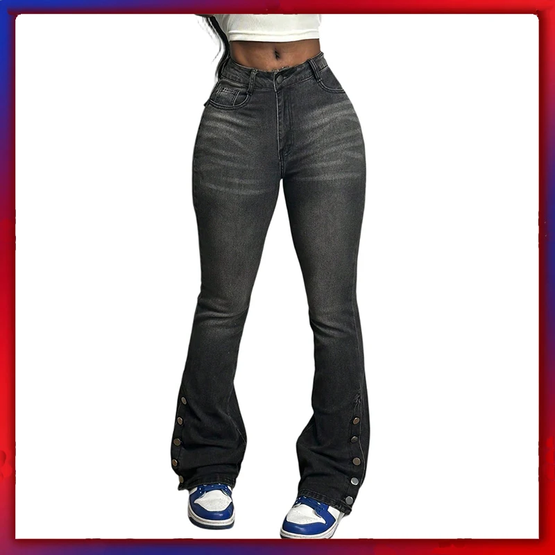 

Spring Summer Black Low Rise Flared Jeans Women Casual Vintage Skinny Bell Bottom Mom Jeans Korean Slim Denim Y2k Long Pants