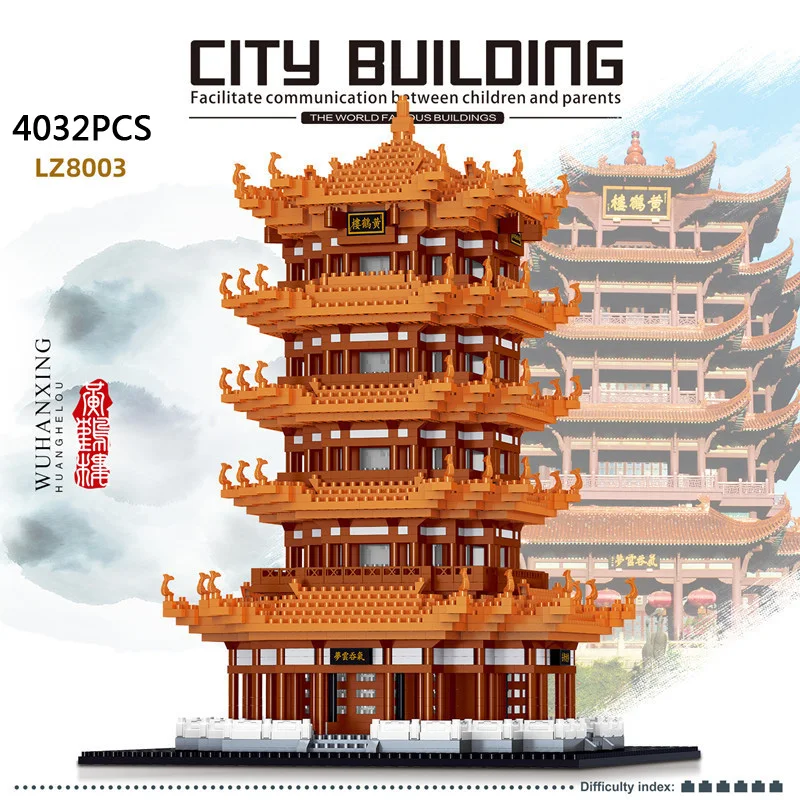 Cina Yellow Crane Tower Nanobrick architettura storica di fama mondiale Moc Micro Diamond Block Model Figure Toy con luce