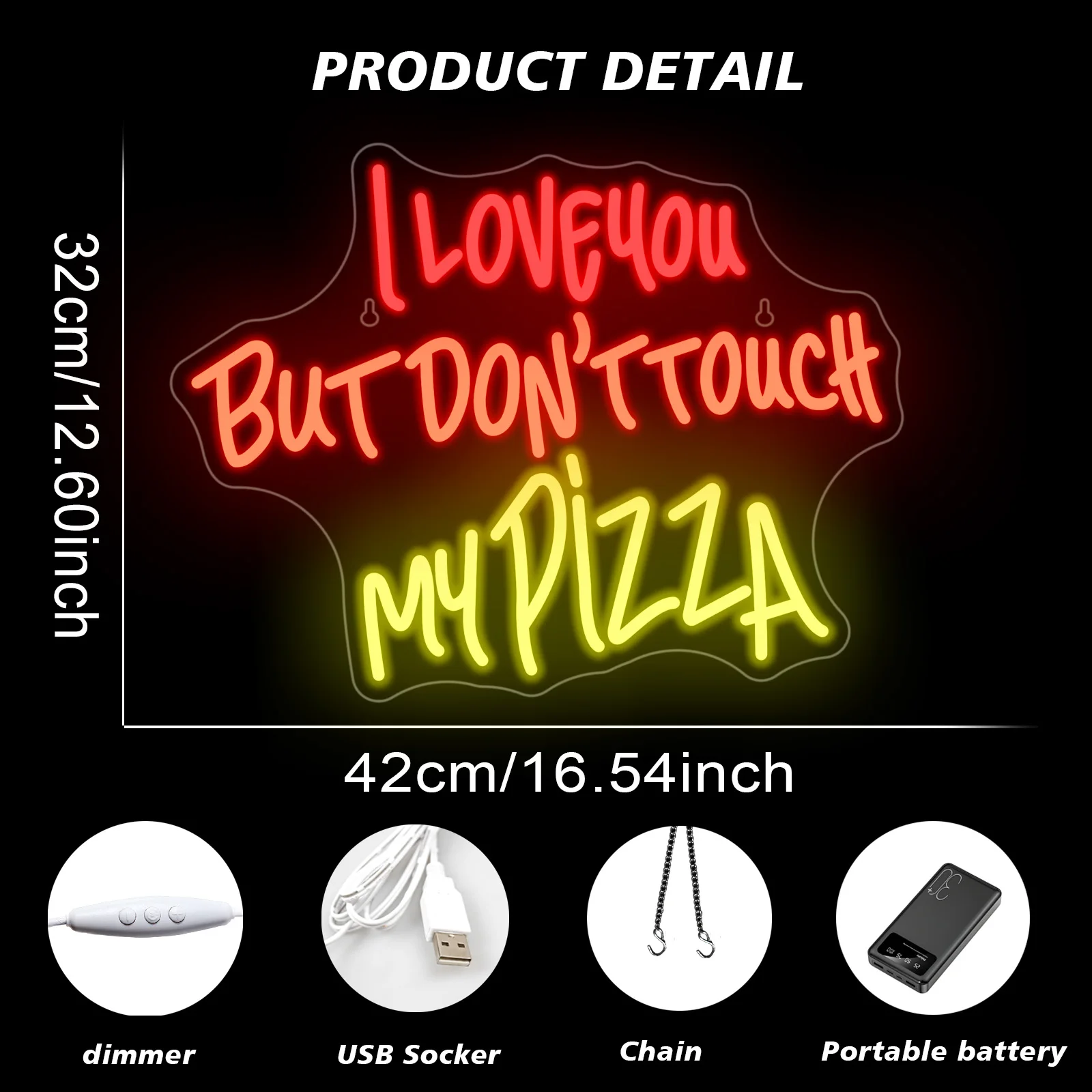 I Love You But Don't Touch My Pizza Neon Sign Fast Food Store Funny Logo Led Dimmable Room Decoration For Business Shop Decor 