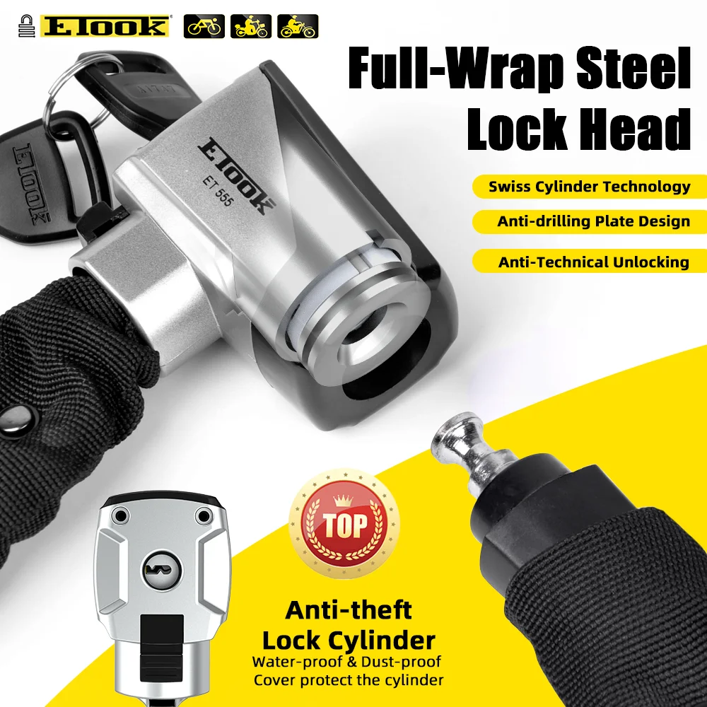 Candado de cadena de bicicleta ETOOK, candado antirrobo para bicicleta, Scooter, motocicleta, candado de cadena de alta seguridad con llave,
