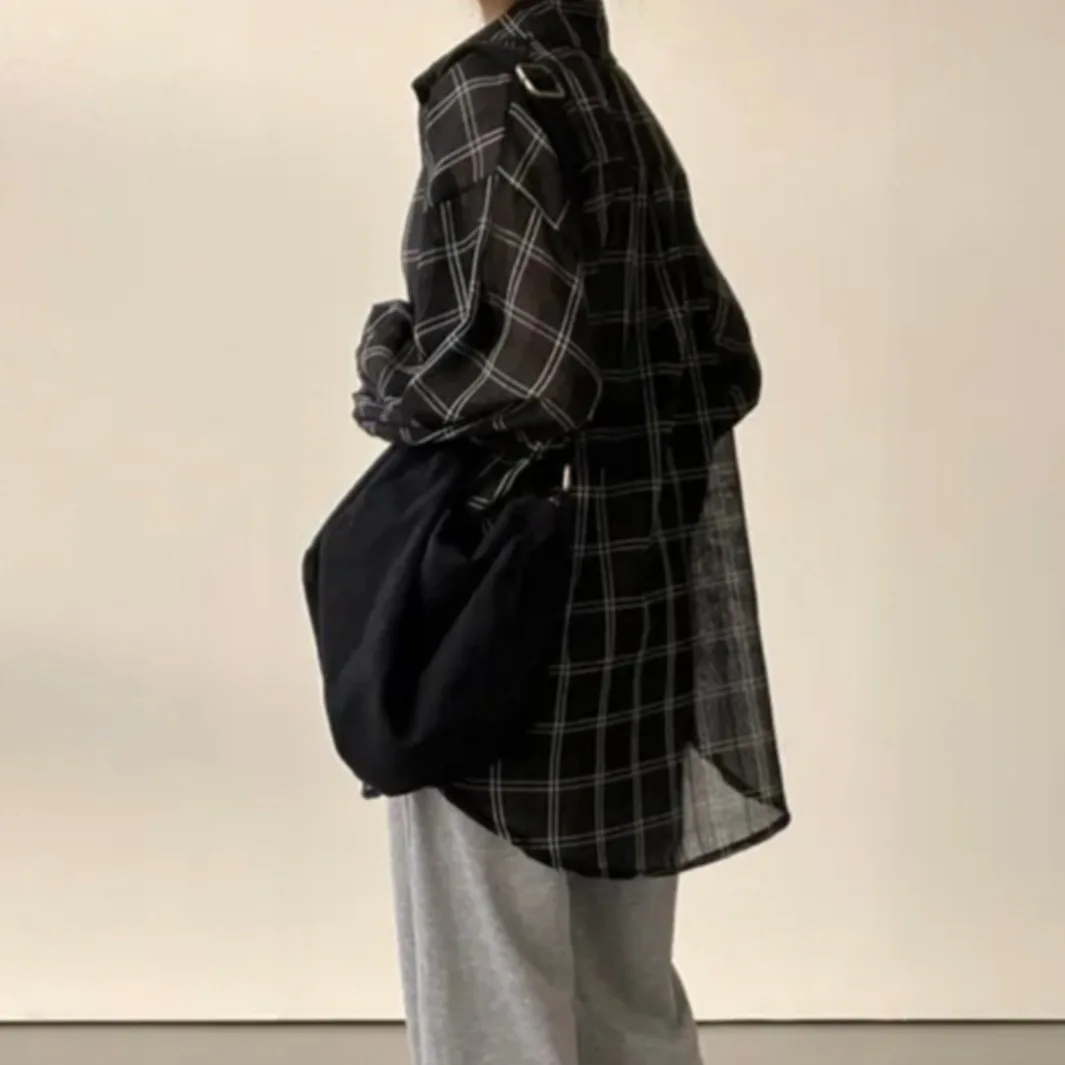 Estate da donna New Chic Allentato Lungo Sve Sottile Protezione solare irt Plaid Faionable mat Top Coreano Sle