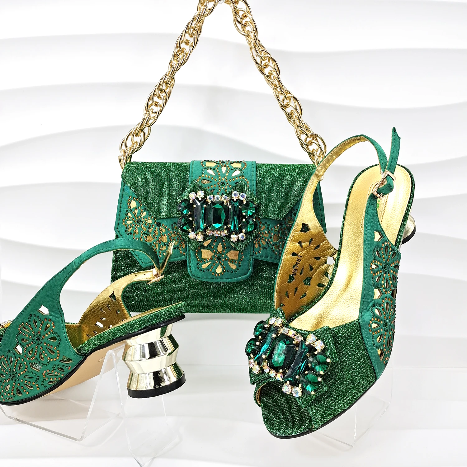 

Doershow hot selling green Shoes and Bags To Match Set Italy Party Pumps Italian Matching Shoe and Bag Set for Party! HTR1-4