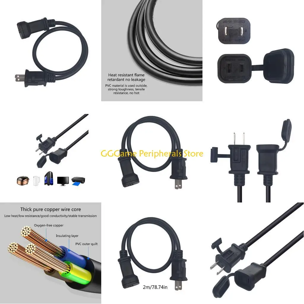 

U55B 2m Extension Cord Universal Cable 1-15P to 1-15R Cable US Type Male to Female Cable PVC Power Extension Cable Plastic