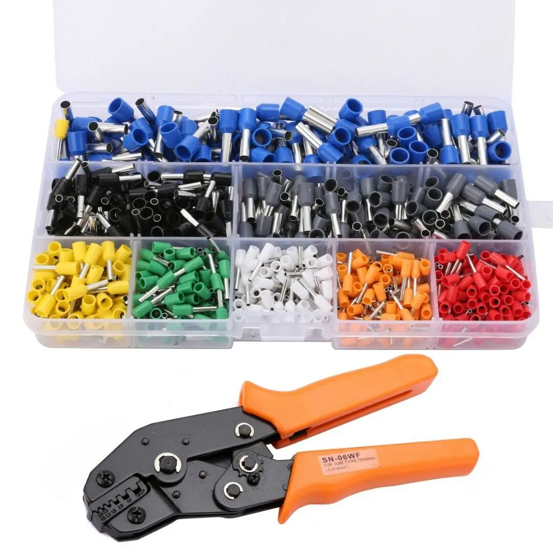 

800pcs Cable Wire Terminal Connectors W/ Ferrule Crimper Plier Crimp Tool Kit