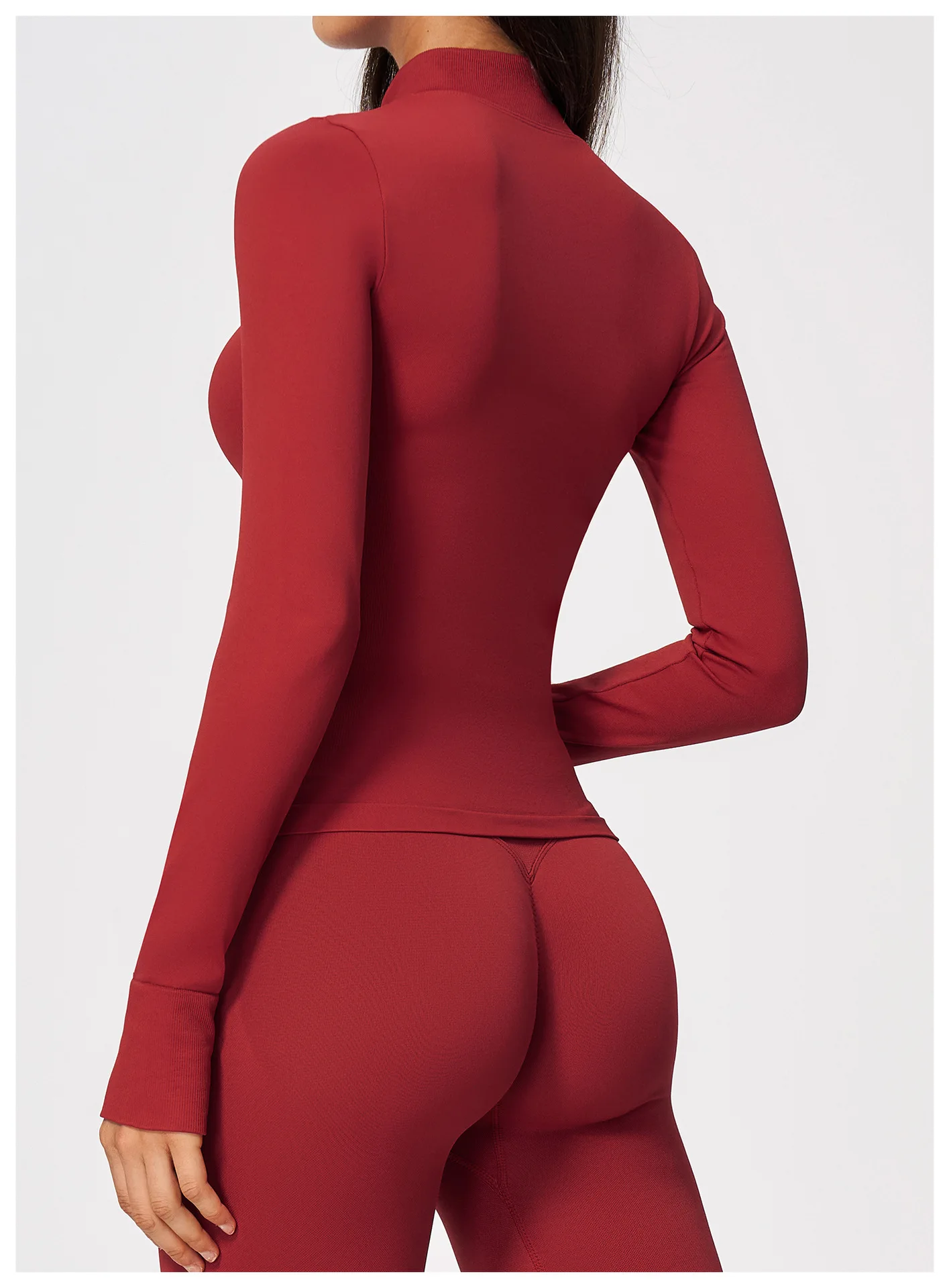 Women's Seamless Long Sleeve Yoga Top Ribbed High Neck Full Zip Slim Fit Sports Jacket Thumb Hole Workout Gym Running Activewear