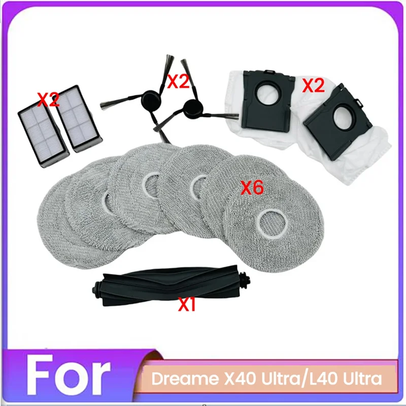 ABVJ-13PCS cepillo paño de mopa filtro y bolsa de polvo apto para Dreame X40 Ultra L40 Ultra Robot piezas de recambio de aspiradora