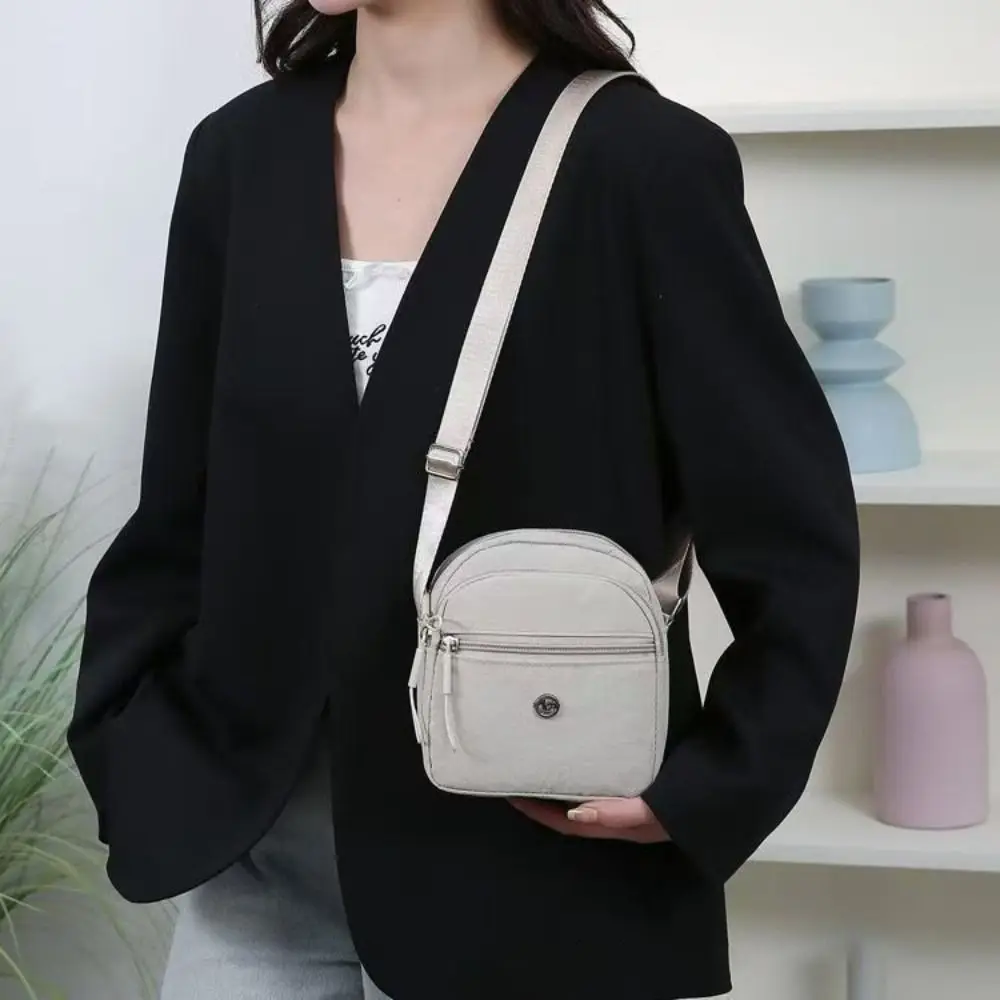 Casual Soft Nylon Cloth Women Shoulder Bag Solid Color Lightweight Handbag Multi-layer Makeup Bag Daily Use