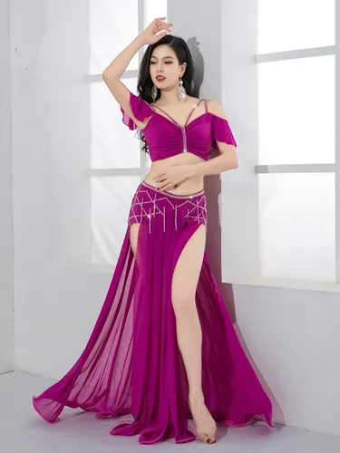 Imagen 2 del producto Traje de danza del vientre de lujo, traje de bailarina Oriental con flecos ostentosos, traje de espectáculo escénico, traje de competición de Carnaval de manga corta