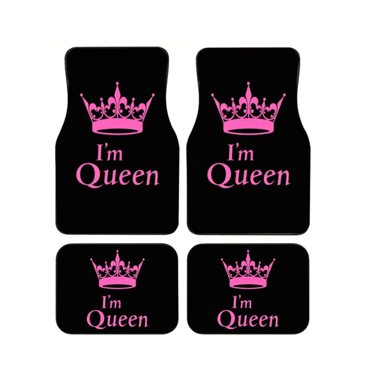 4PCS Pink Queen Crown Printed Car Floor Mats Universal Anti Slip Waterproof Auto Foot Carpets Women Stylish Interior Decoration