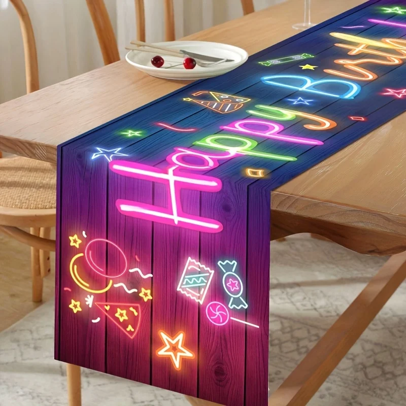 1 Piece of Neon Fluorescent Birthday Table Runner, Suitable for Farmhouse, Indoor, Kitchen, Celebrations, Table Decoration, Restaurant and Banquet Decoration Supplies