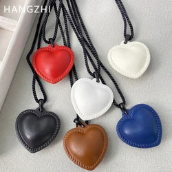 HANGZHI Leather Heart Rope Chain Necklace for Women Girls Adjustable Elegant Sweet Vintage Y2K Jewelry New