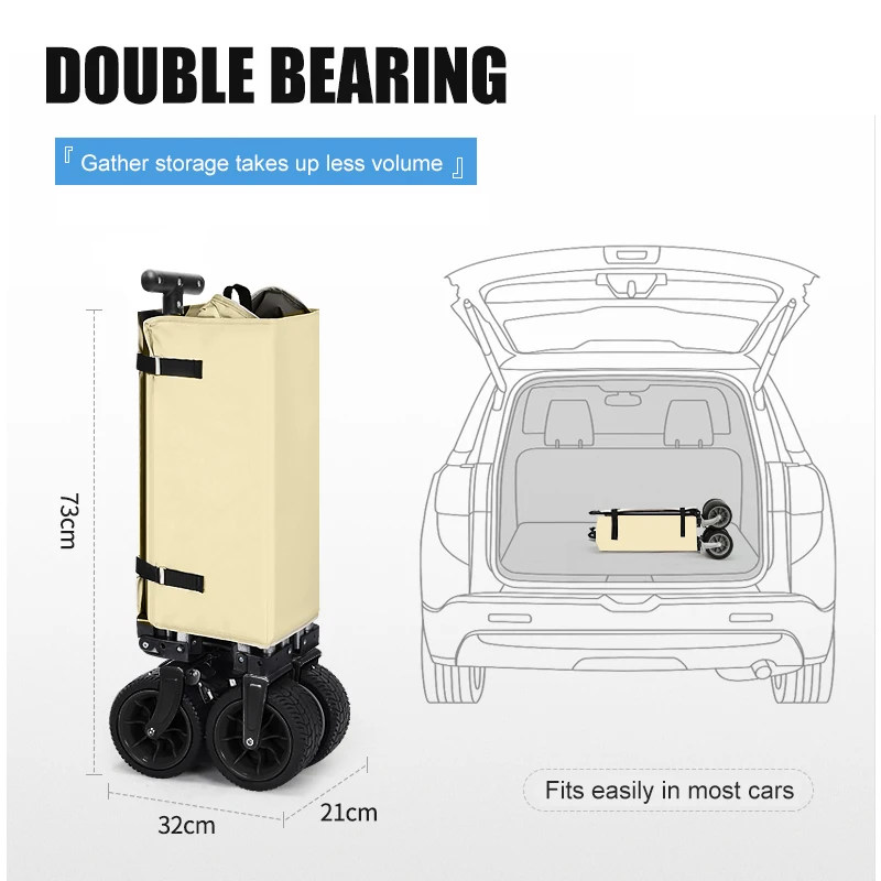 Outdoor Collapsible Camping Cart 600D Oxford Metal Utility Shopping Garden Beach Folding Wagon view 3