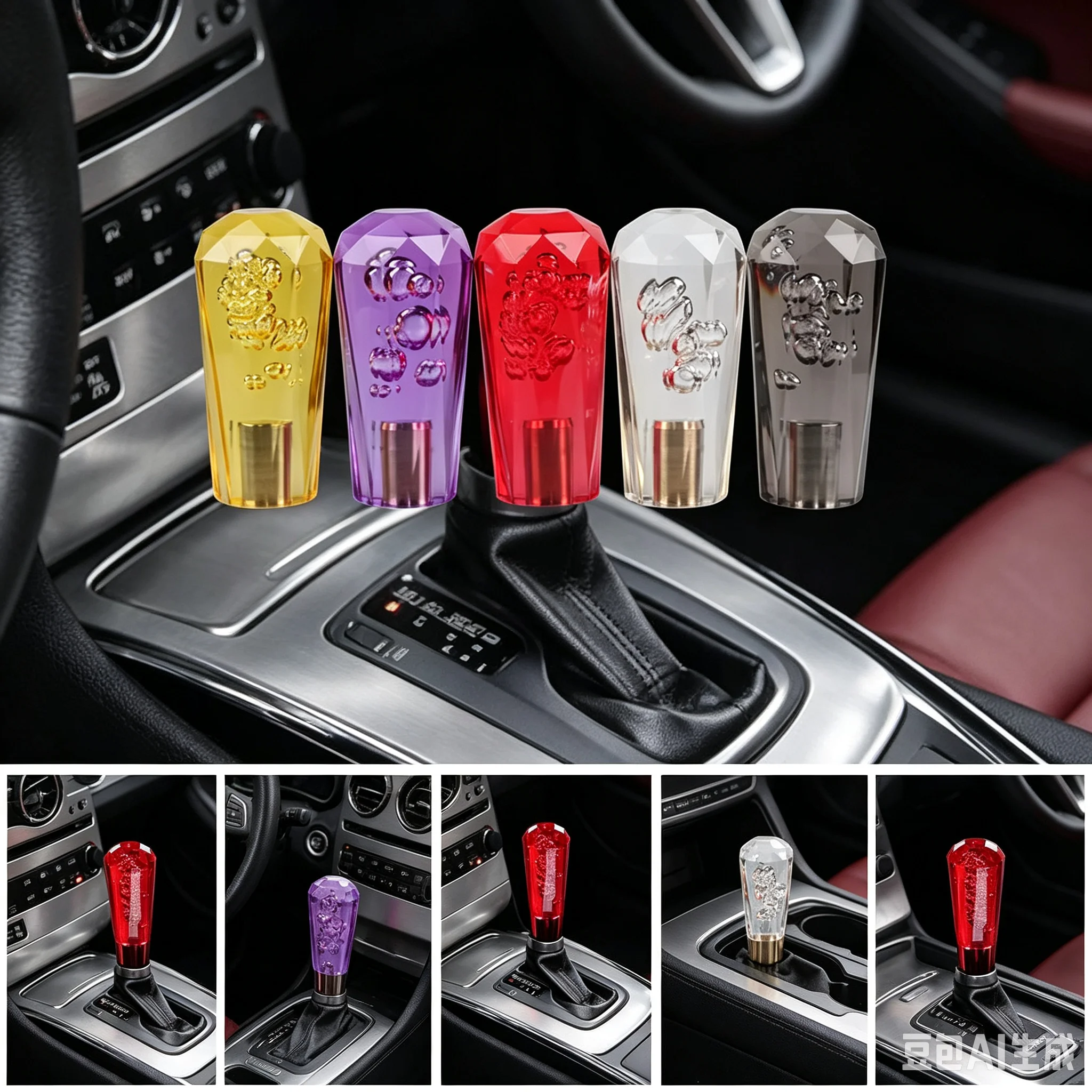 10cm Car Shining Stitching Multicolor Gear Shift Knob Crystal Bubble Colorful Shifter Lever AT MT 5 Colors Fit For Honda Toyota