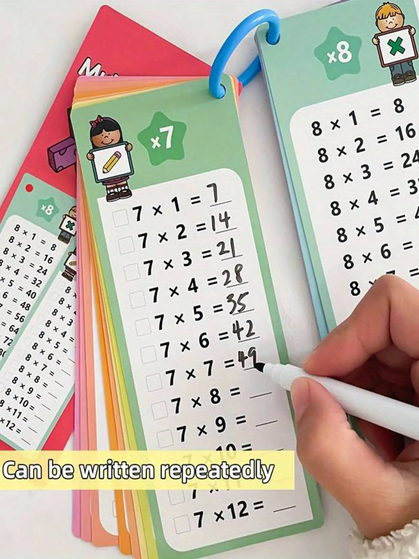 Wiskundige flitskaarten voor kinderen – optellen, aftrekken, vermenigvuldigen, delen, leerspeelgoed (willekeurige pen en ringkleur)