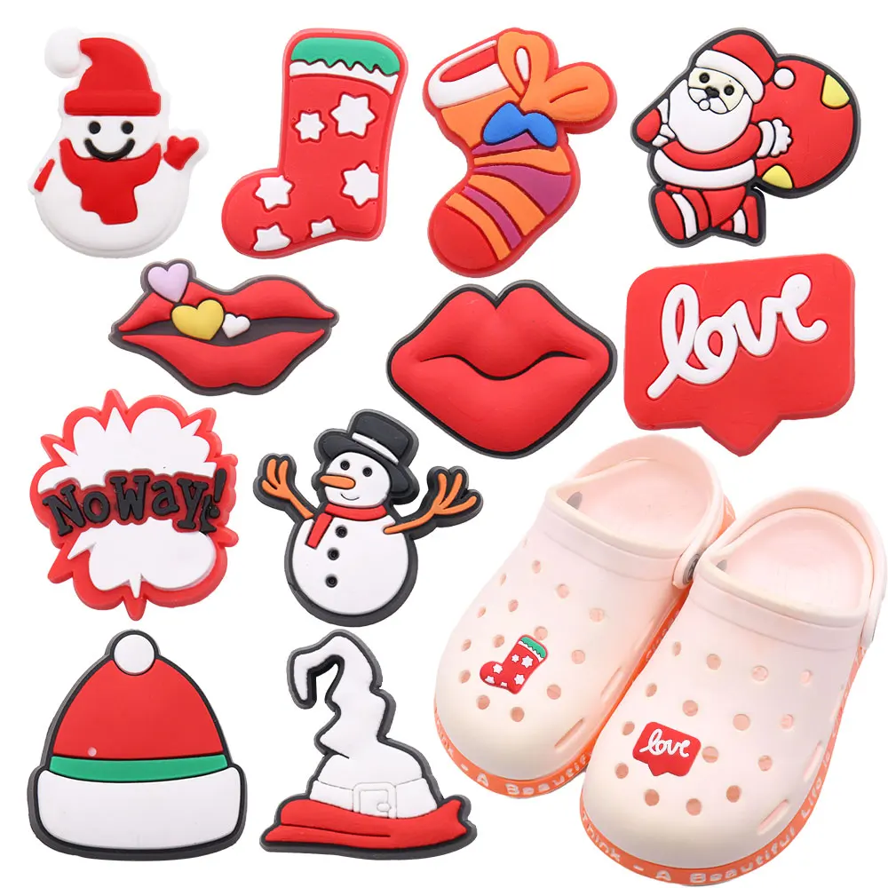 1-11Pcs Mouth Christmas Stocking PVC Kids Snowman Shoe Buckle Charms Accessories DIY Cute Phone Case Holiday Gifts