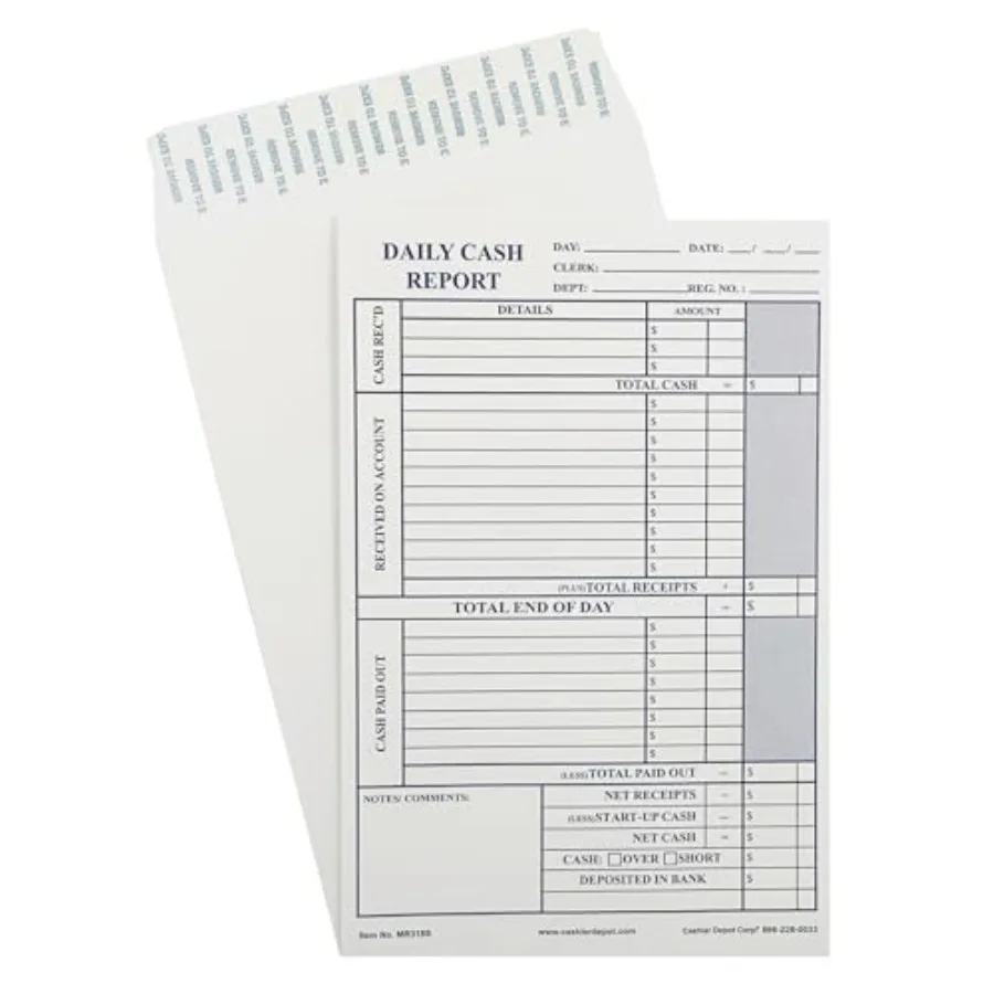 

Cashier Depot MR318S Daily Cash Report Envelopes 6" x 9" Open End Peel and Seal Premium 28lb White