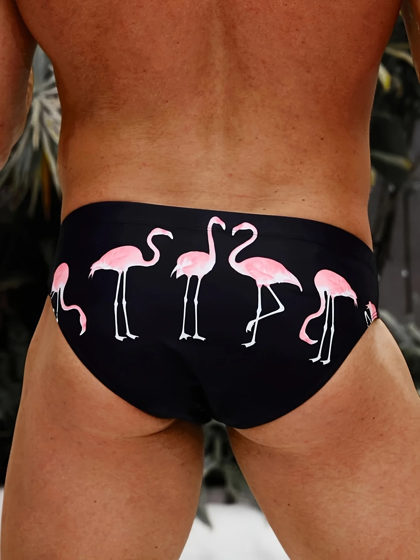 Men's Flamingo Pattern Tight Briefs, Summer Beach Quick-Drying Swimming Trunks