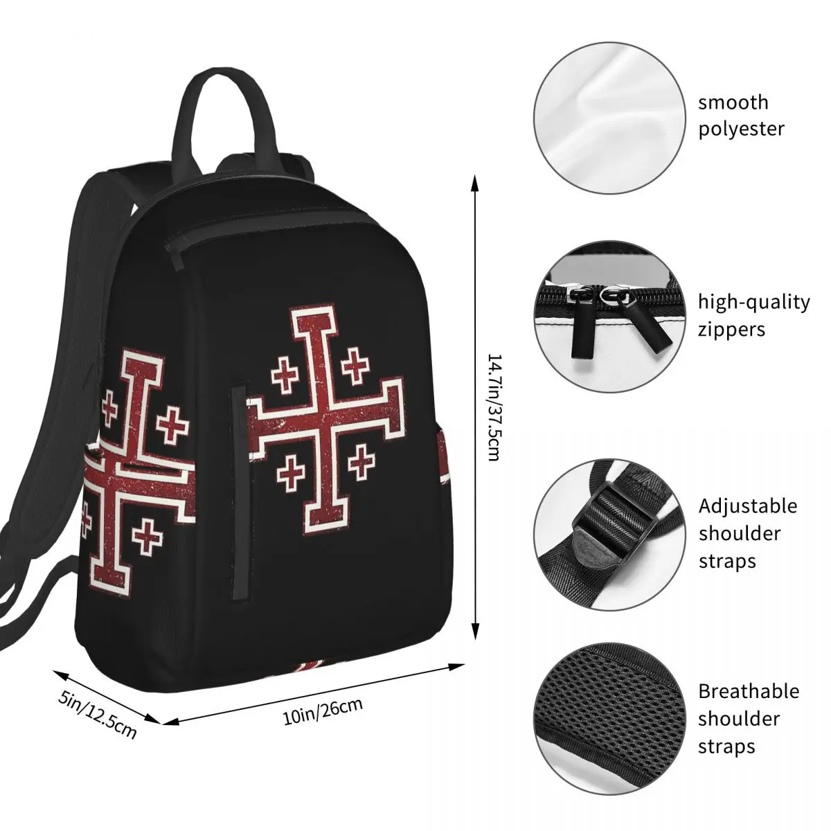 Jerusalem Cross Medieval Knights Cross Crusader Backpack Boys Girls BookBag School Bag Computer Shoulder Bags for Men Women