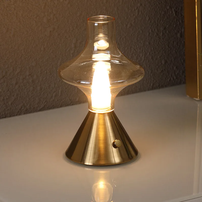Rechargeable Minimalist Glass Antique Desk Lamp Nordic Designer Light Luxury Decoration Desktop Atmosphere Small Night Light