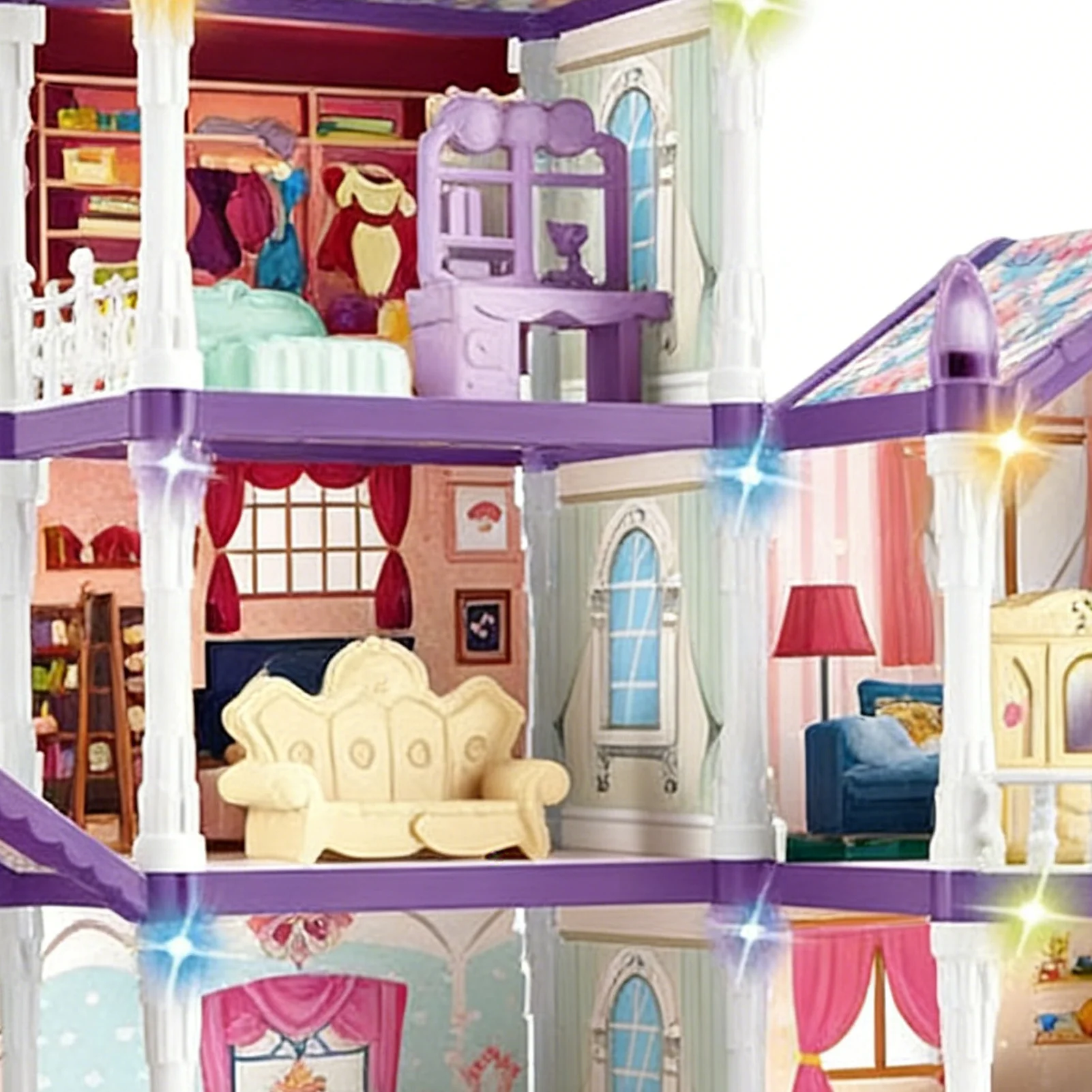 4 banden 13-kamer miniatuur montage poppenhuis speelset met 3 prinses 2 puppy's en meubelaccessoires voor kinderen rollenspel