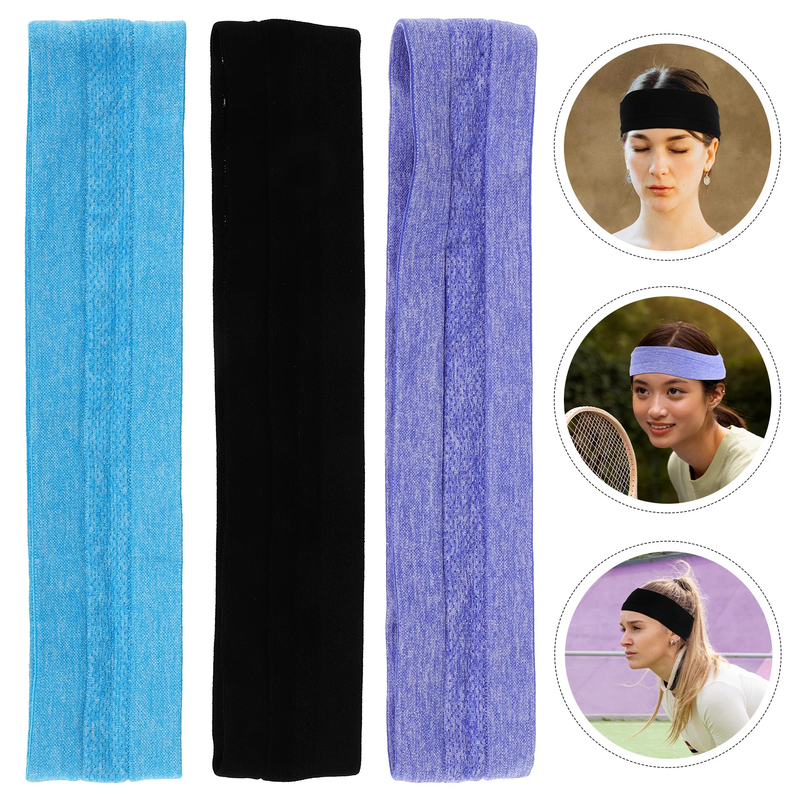 

3Pcs Sweat Absorbing High Elastic Sports Headbands Breathable Non Slip Workout Headbands for Women Yoga Running Tennis Fitness