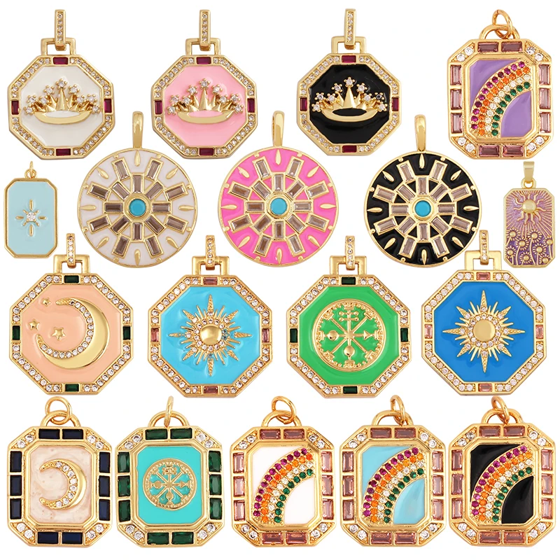 Enamel Sun Moon Rainbow Compass Charm Pendant,New 18K Real Gold Plated Jewelry Accessories  for Bracelets Necklaces Making M07