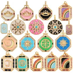 Enamel Sun Moon Rainbow Compass Charm Pendant,New 18K Real Gold Plated Jewelry Accessories for Bracelets Necklaces Making M07