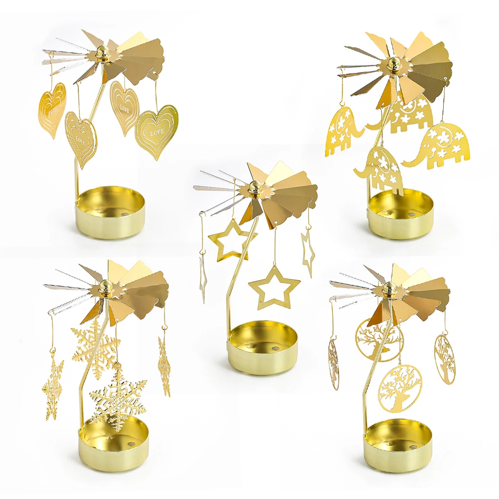 

1pc Metal Rotatable Candle Holder Personalized Carousel Pendant Desktop Decor Ornament Candleholder for Tealight Cup Candlestick