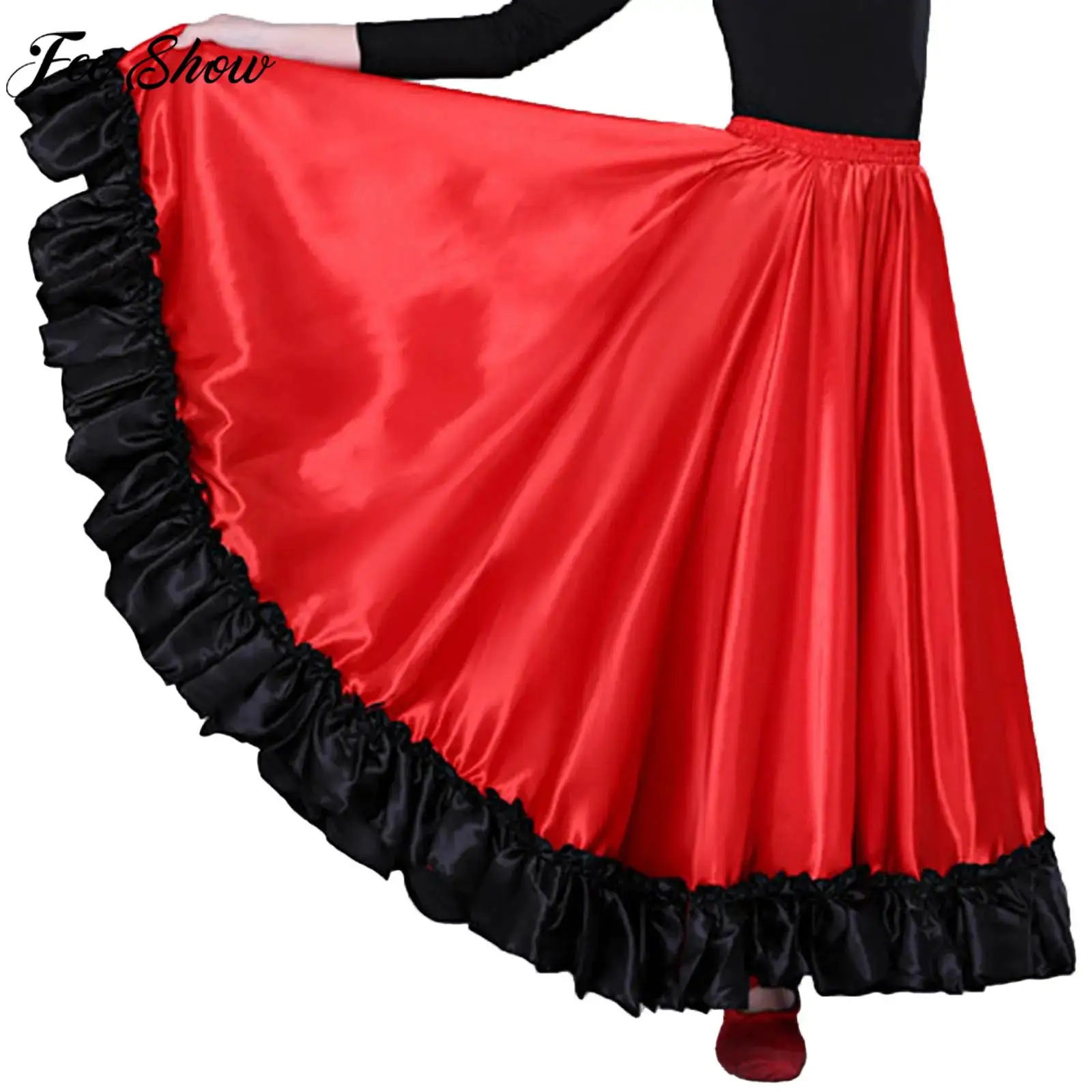 Kindermeisjes Flamenco Latin Dansrok Spaanse Paso Doble Party Stage Performance Dancewear Big Swing Ruches Zoom Rokken